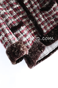 CHANEL 05A Rabbit Fur Trim Raspberry Brown Tweed Jacket Skirt Suit 38 シャネル ラビット・ファートリム・ラズベリー・ブラウン・ツイード・ジャケット・スカート・スーツ 即発