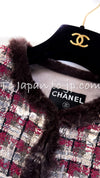 CHANEL 05A Rabbit Fur Trim Raspberry Brown Tweed Jacket Skirt Suit 38 シャネル ラビット・ファートリム・ラズベリー・ブラウン・ツイード・ジャケット・スカート・スーツ 即発