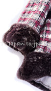 CHANEL 05A Rabbit Fur Trim Raspberry Brown Tweed Jacket Skirt Suit 38 シャネル ラビット・ファートリム・ラズベリー・ブラウン・ツイード・ジャケット・スカート・スーツ 即発