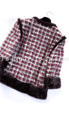 CHANEL 05A Rabbit Fur Trim Raspberry Brown Tweed Jacket Skirt Suit 38 シャネル ラビット・ファートリム・ラズベリー・ブラウン・ツイード・ジャケット・スカート・スーツ 即発