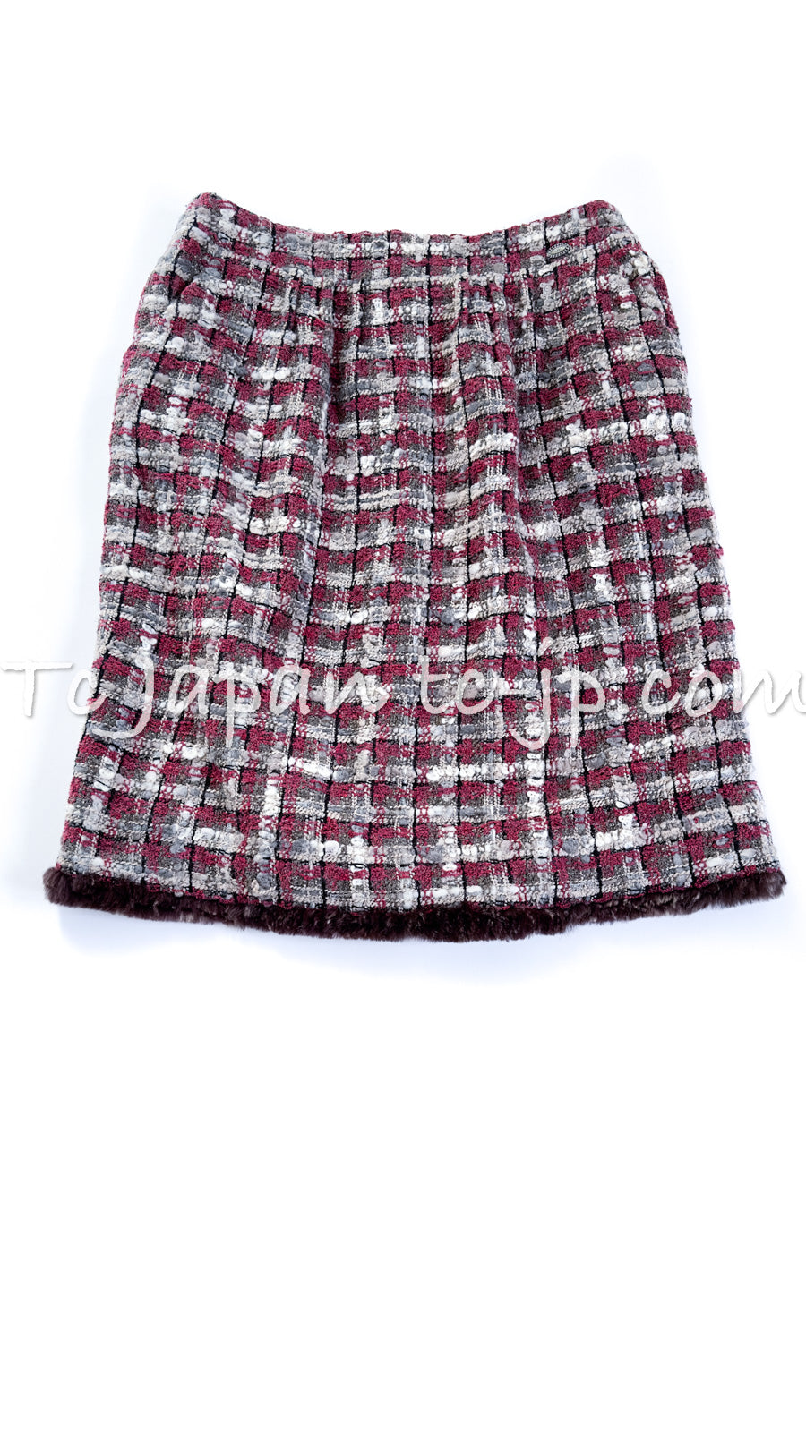 CHANEL 05A Rabbit Fur Trim Raspberry Brown Tweed Jacket Skirt Suit 38 シャネル ラビット・ファートリム・ラズベリー・ブラウン・ツイード・ジャケット・スカート・スーツ 即発