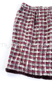 CHANEL 05A Rabbit Fur Trim Raspberry Brown Tweed Jacket Skirt Suit 38 シャネル ラビット・ファートリム・ラズベリー・ブラウン・ツイード・ジャケット・スカート・スーツ 即発