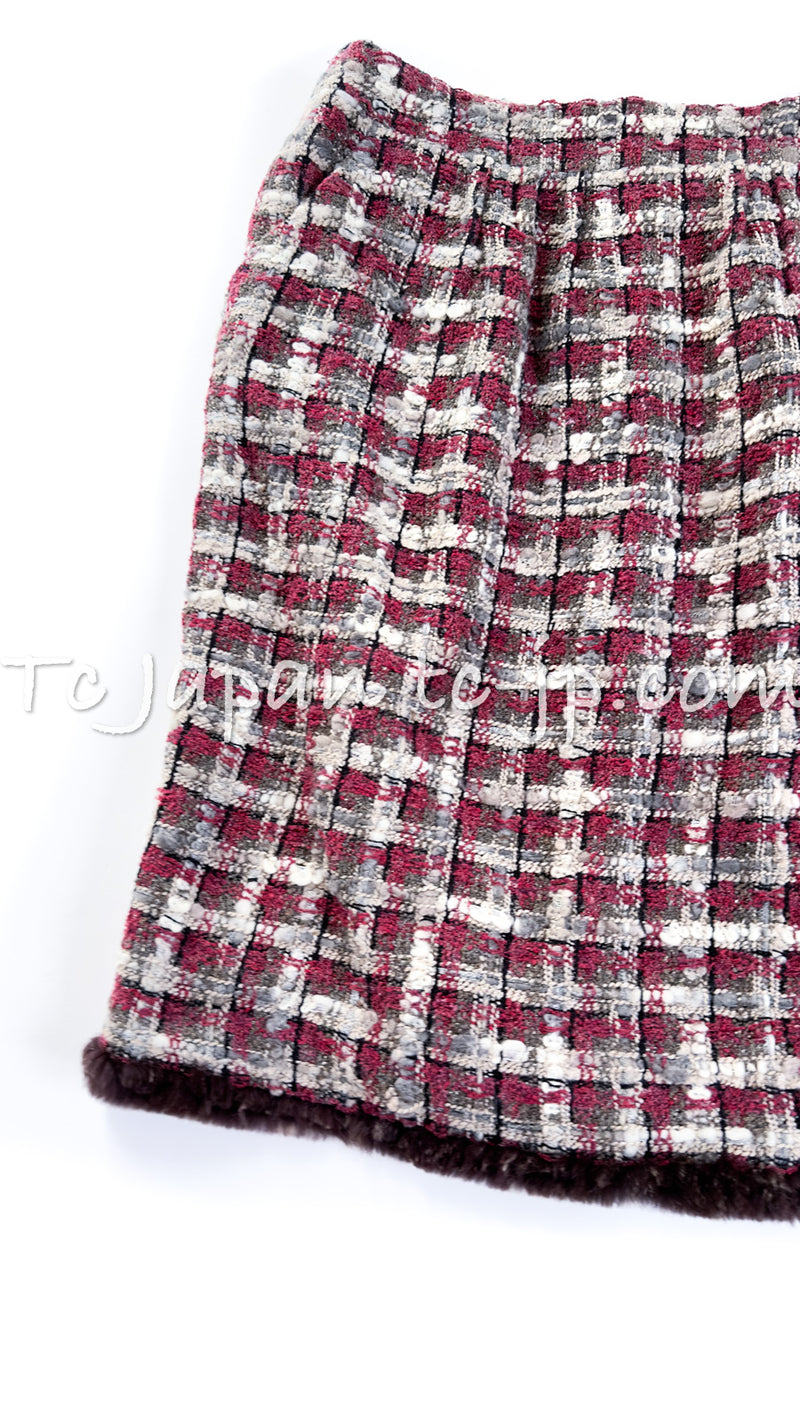CHANEL 05A Rabbit Fur Trim Raspberry Brown Tweed Jacket Skirt Suit 38 シャネル ラビット・ファートリム・ラズベリー・ブラウン・ツイード・ジャケット・スカート・スーツ 即発