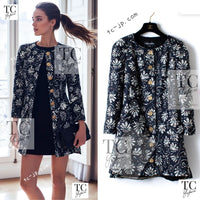 CHANEL 18C Navy Black Multi Camellia Jacquard Jacket Coat 34 36 シャネル ネイビー ブラック カメリア刺繍 ジャガード ジャケット コート