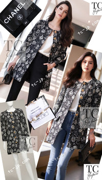 CHANEL 18C Navy Black Multi Camellia Jacquard Jacket Coat 34 36 シャネル ネイビー ブラック カメリア刺繍 ジャガード ジャケット コート