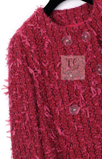 CHANEL 17PF Magenta Red Pink Fringe Trim Fantasy Tweed Jacket 40 シャネル マジェンダ レッド ピンク フリンジ トリム ファンタジー ツイード ジャケット 即発