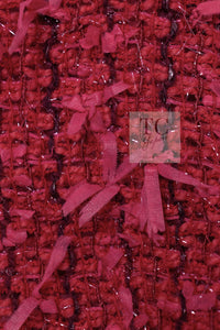 CHANEL 17PF Magenta Red Pink Fringe Trim Fantasy Tweed Jacket 40 シャネル マジェンダ レッド ピンク フリンジ トリム ファンタジー ツイード ジャケット 即発