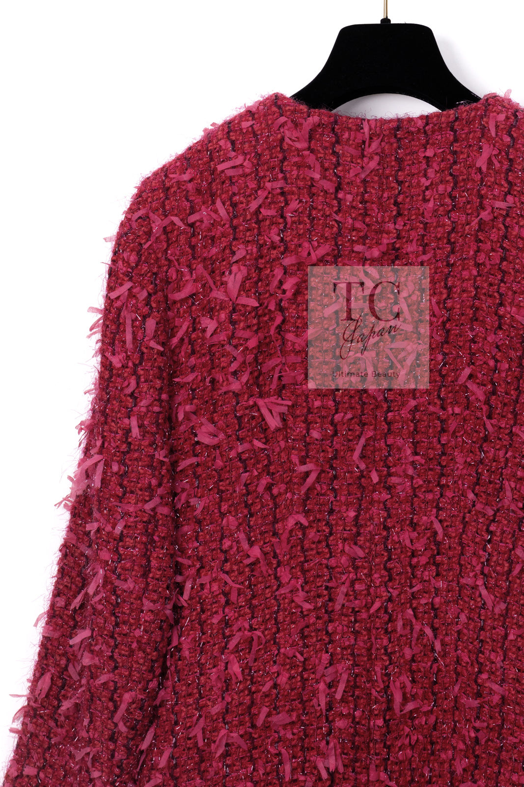 CHANEL 17PF Magenta Red Pink Fringe Trim Fantasy Tweed Jacket 40 シャネル マジェンダ レッド ピンク フリンジ トリム ファンタジー ツイード ジャケット 即発