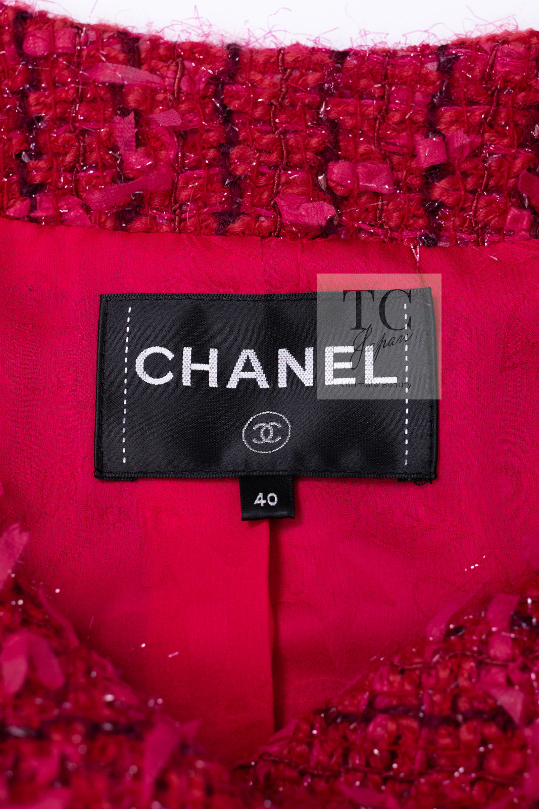 CHANEL 17PF Magenta Red Pink Fringe Trim Fantasy Tweed Jacket 40 シャネル マジェンダ レッド ピンク フリンジ トリム ファンタジー ツイード ジャケット 即発