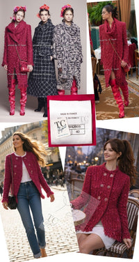 CHANEL 17PF Magenta Red Pink Fringe Trim Fantasy Tweed Jacket 40 シャネル マジェンダ レッド ピンク フリンジ トリム ファンタジー ツイード ジャケット 即発