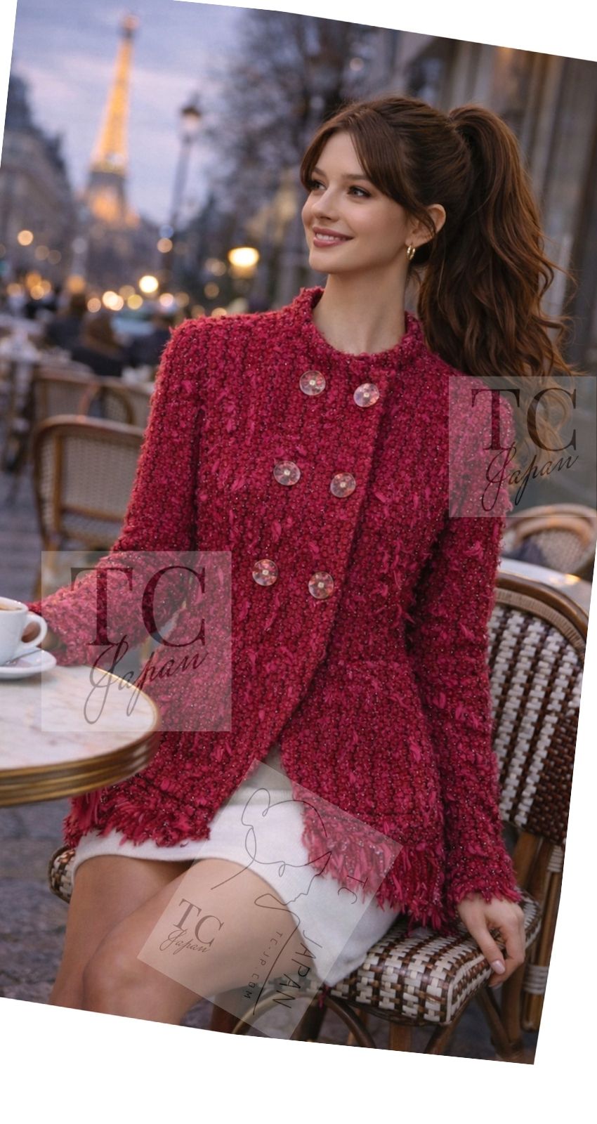 CHANEL 17PF Magenta Red Pink Fringe Trim Fantasy Tweed Jacket 40 シャネル マジェンダ レッド ピンク フリンジ トリム ファンタジー ツイード ジャケット 即発