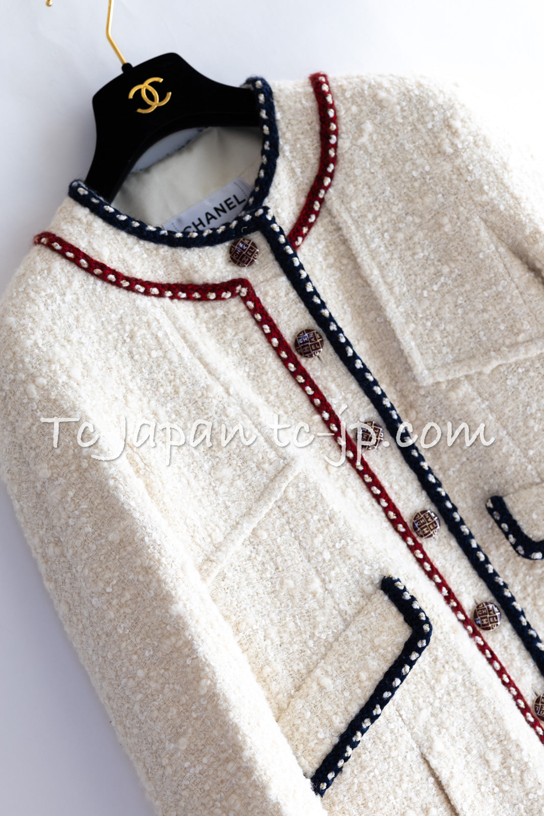 シャネル コート CHANEL アイボリー ネイビー レッド