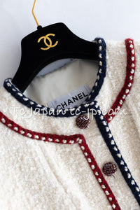 CHANEL 18PA Ivory Navy Red Tricolor Braid Trim Wool Tweed Jacket Coat 36 38 3