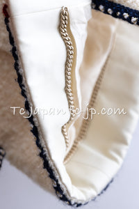 CHANEL 18PA Ivory Navy Red Tricolor Braid Trim Wool Tweed Jacket Coat 36 38 | HK