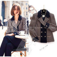 CHANEL 15B Beige Dark Navy Wool Tweed Coat Jacket 36 38 シャネル ベージュ ダーク ネイビー ウール ツイード コート ジャケット 即発 - TC JAPAN