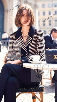 CHANEL 15B Beige Dark Navy Wool Tweed Coat Jacket 36 38 シャネル ベージュ ダーク ネイビー ウール ツイード コート ジャケット 即発