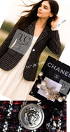 CHANEL 08A Red Black Gray Stripe Wool Cashemre Silk Angora Jacket 36 シャネル レッド ブラック グレー ストライプ ウール カシミア シルク アンゴラ ジャケット 即発