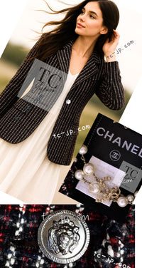 CHANEL 08A Red Black Gray Stripe Wool Cashemre Silk Angora Jacket 36 シャネル レッド ブラック グレー ストライプ ウール カシミア シルク アンゴラ ジャケット 即発