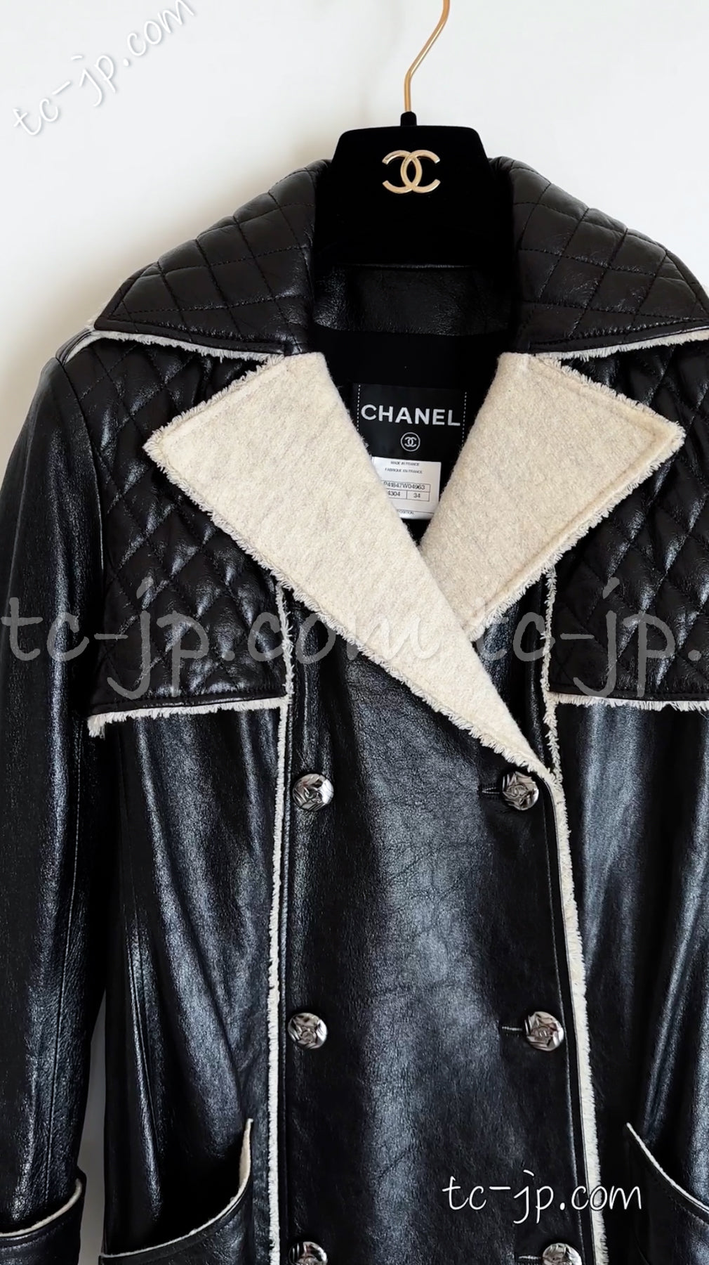 CHANEL 11A Black Matelasse Lambskin Leather Double Coat 34 シャネル ブラック マトラッセ  ラムスキン レザー ダブル コート 即発