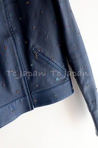 CHANEL 17PS Navy Lambskin Leather Zipper Motorcycle Jacket 36 38 シャネル ネイビー ラムスキン レザー ダブル ジッパー ライダース ジャケット 即発