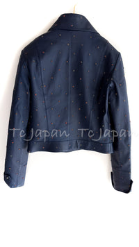 CHANEL 17PS Navy Lambskin Leather Zipper Motorcycle Jacket 36 38 シャネル ネイビー ラムスキン レザー ダブル ジッパー ライダース ジャケット 即発