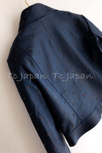 CHANEL 17PS Navy Lambskin Leather Zipper Motorcycle Jacket 36 38 シャネル ネイビー ラムスキン レザー ダブル ジッパー ライダース ジャケット 即発