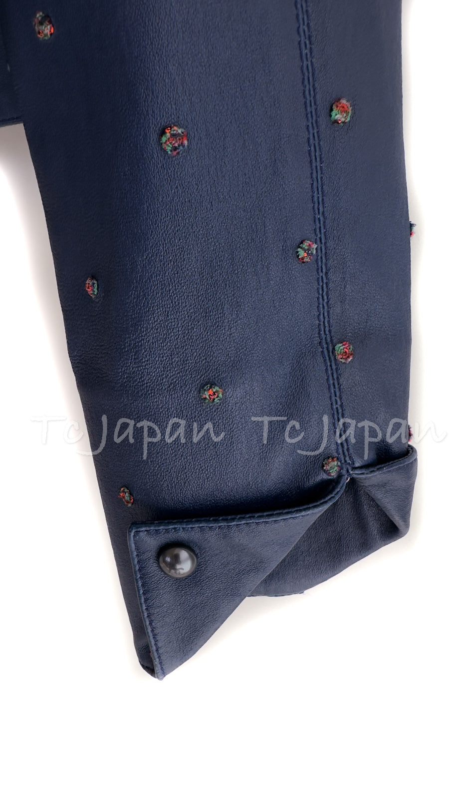 CHANEL 17PS Navy Lambskin Leather Zipper Motorcycle Jacket 36 38 シャネル ネイビー ラムスキン レザー ダブル ジッパー ライダース ジャケット 即発