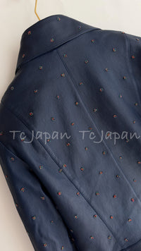 CHANEL 17PS Navy Lambskin Leather Zipper Motorcycle Jacket 36 38 シャネル ネイビー ラムスキン レザー ダブル ジッパー ライダース ジャケット 即発