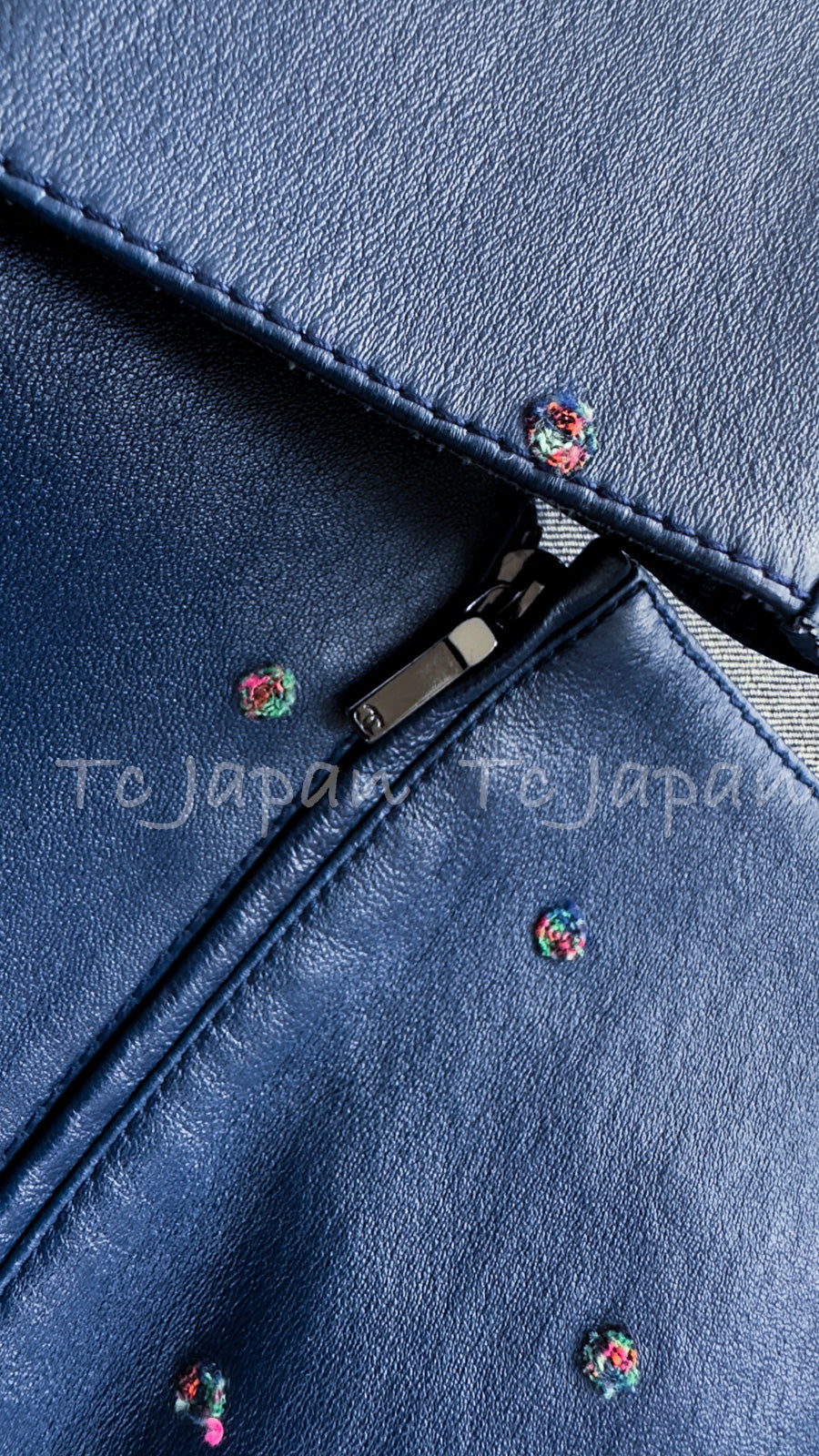 CHANEL 17PS Navy Lambskin Leather Zipper Motorcycle Jacket 36 38 シャネル ネイビー ラムスキン レザー ダブル ジッパー ライダース ジャケット 即発