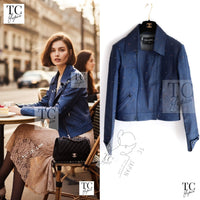 CHANEL 17PS Navy Lambskin Leather Zipper Motorcycle Jacket 36 38 シャネル ネイビー ラムスキン レザー ダブル ジッパー ライダース ジャケット 即発