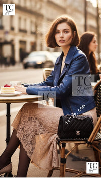 CHANEL 17PS Navy Lambskin Leather Zipper Motorcycle Jacket 36 38 シャネル ネイビー ラムスキン レザー ダブル ジッパー ライダース ジャケット 即発