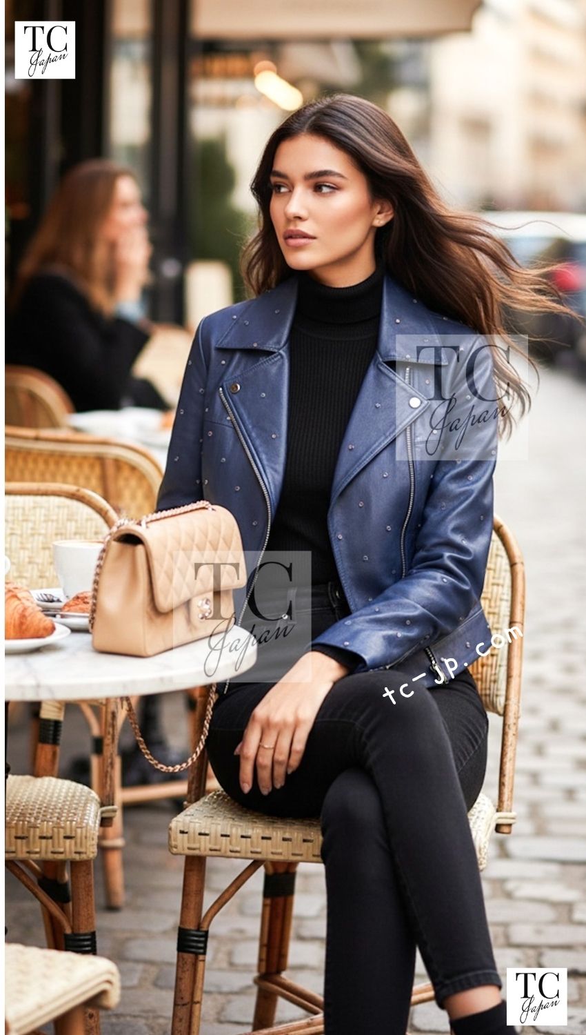 CHANEL 17PS Navy Lambskin Leather Zipper Motorcycle Jacket 36 38 シャネル ネイビー ラムスキン レザー ダブル ジッパー ライダース ジャケット 即発