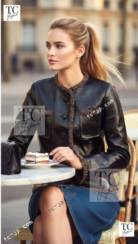 CHANEL 17B Black Lambskin Leather Chain Trim Jacket 36 シャネル ブラック ラム スキン レザー チェーン トリム ジャケット 即発