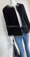 CHANEL 14A Black Silk Metallic Braided Trim Chenille Zipper Jacket 34 シャネル ブラック シルク ブレイド トリム ジッパー ジャケット 即発