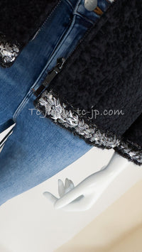 CHANEL 14A Black Silk Metallic Braided Trim Chenille Zipper Jacket 34 シャネル ブラック シルク ブレイド トリム ジッパー ジャケット 即発