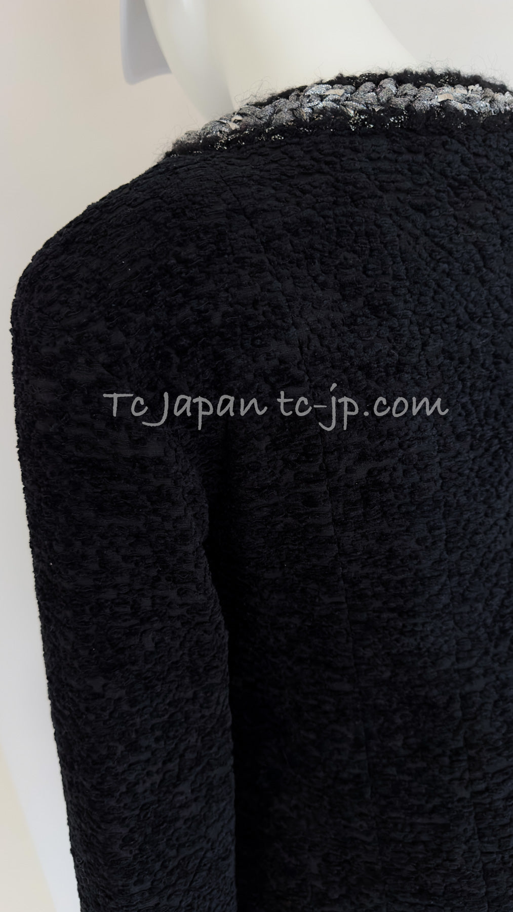 CHANEL 14A Black Silk Metallic Braided Trim Chenille Zipper Jacket 34 シャネル ブラック シルク ブレイド トリム ジッパー ジャケット 即発