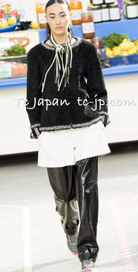 CHANEL 14A Black Silk Metallic Braided Trim Chenille Zipper Jacket 34 シャネル ブラック シルク ブレイド トリム ジッパー ジャケット 即発