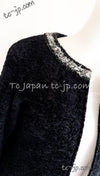 CHANEL 14A Black Silk Metallic Braided Trim Chenille Zipper Jacket 34 シャネル ブラック シルク ブレイド トリム ジッパー ジャケット 即発
