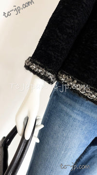 CHANEL 14A Black Silk Metallic Braided Trim Chenille Zipper Jacket 34 シャネル ブラック シルク ブレイド トリム ジッパー ジャケット 即発