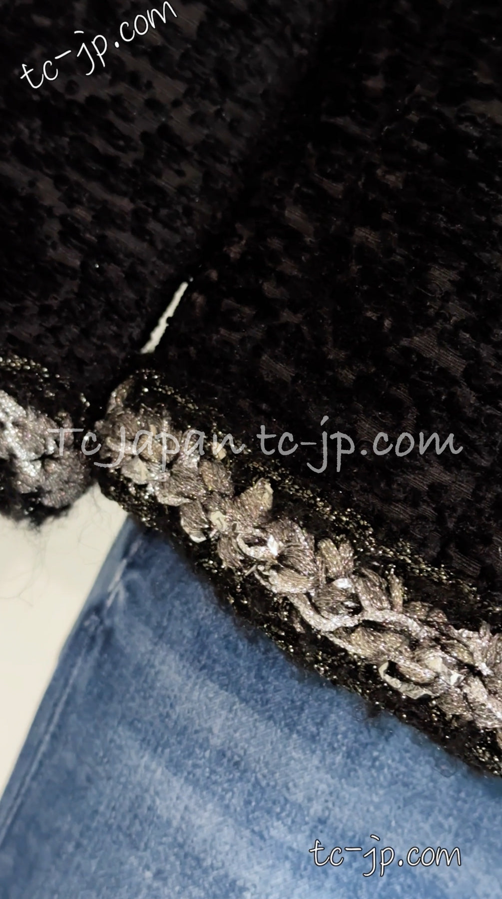 CHANEL 14A Black Silk Metallic Braided Trim Chenille Zipper Jacket 34 シャネル ブラック シルク ブレイド トリム ジッパー ジャケット 即発