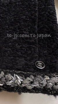 CHANEL 14A Black Silk Metallic Braided Trim Chenille Zipper Jacket 34 シャネル ブラック シルク ブレイド トリム ジッパー ジャケット 即発