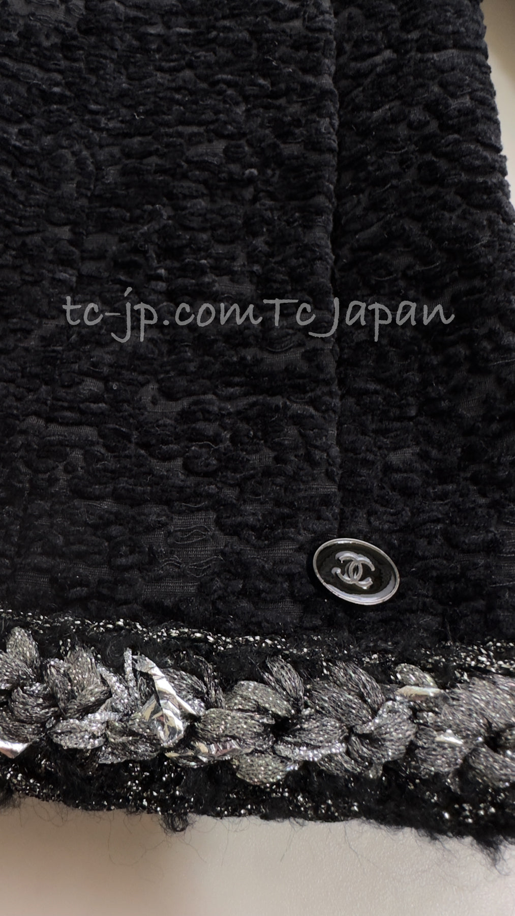 CHANEL 14A Black Silk Metallic Braided Trim Chenille Zipper Jacket 34 シャネル ブラック シルク ブレイド トリム ジッパー ジャケット 即発