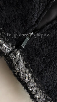 CHANEL 14A Black Silk Metallic Braided Trim Chenille Zipper Jacket 34 シャネル ブラック シルク ブレイド トリム ジッパー ジャケット 即発