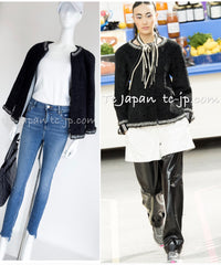 CHANEL 14A Black Silk Metallic Braided Trim Chenille Zipper Jacket 34 シャネル ブラック シルク ブレイド トリム ジッパー ジャケット 即発