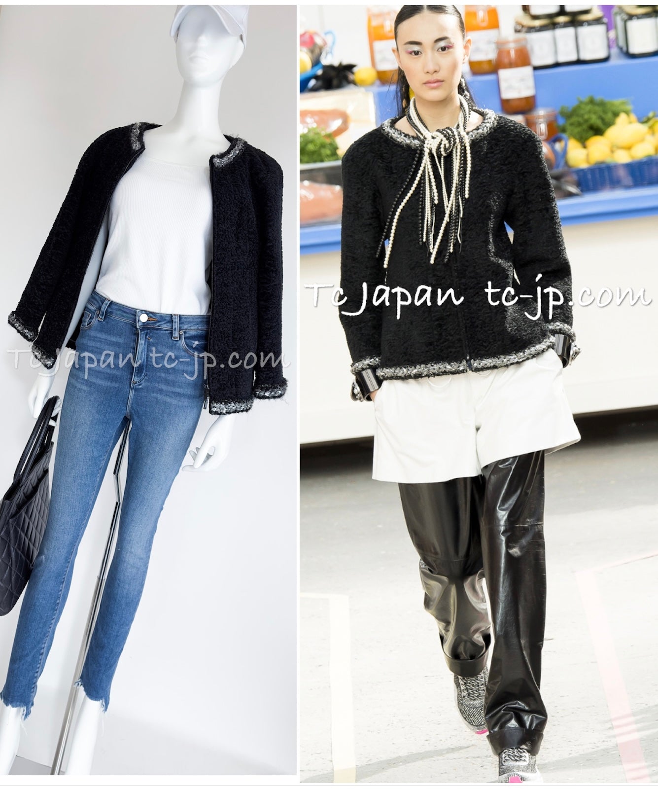 CHANEL 14A Black Silk Metallic Braided Trim Chenille Zipper Jacket 34 シャネル ブラック シルク ブレイド トリム ジッパー ジャケット 即発