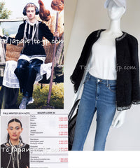 CHANEL 14A Black Silk Metallic Braided Trim Chenille Zipper Jacket 34 シャネル ブラック シルク ブレイド トリム ジッパー ジャケット 即発