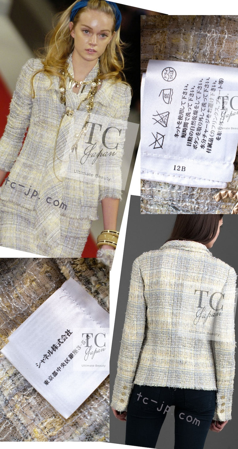 CHANEL 05S Gray Yellow Mint Tweed Jacket 36 シャネル グレー イエロー ミント ツイード ジャケット 即発