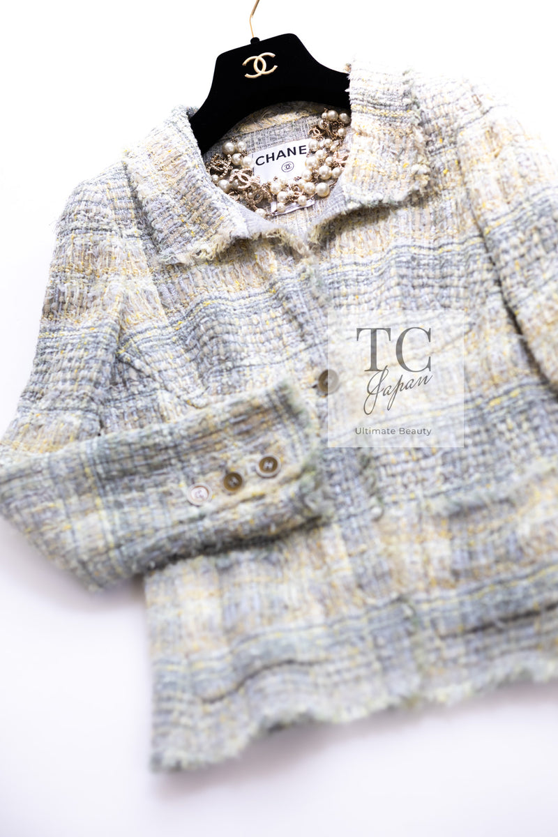 CHANEL 05S Gray Yellow Mint Tweed Jacket 36 シャネル グレー イエロー ミント ツイード ジャケット 即発