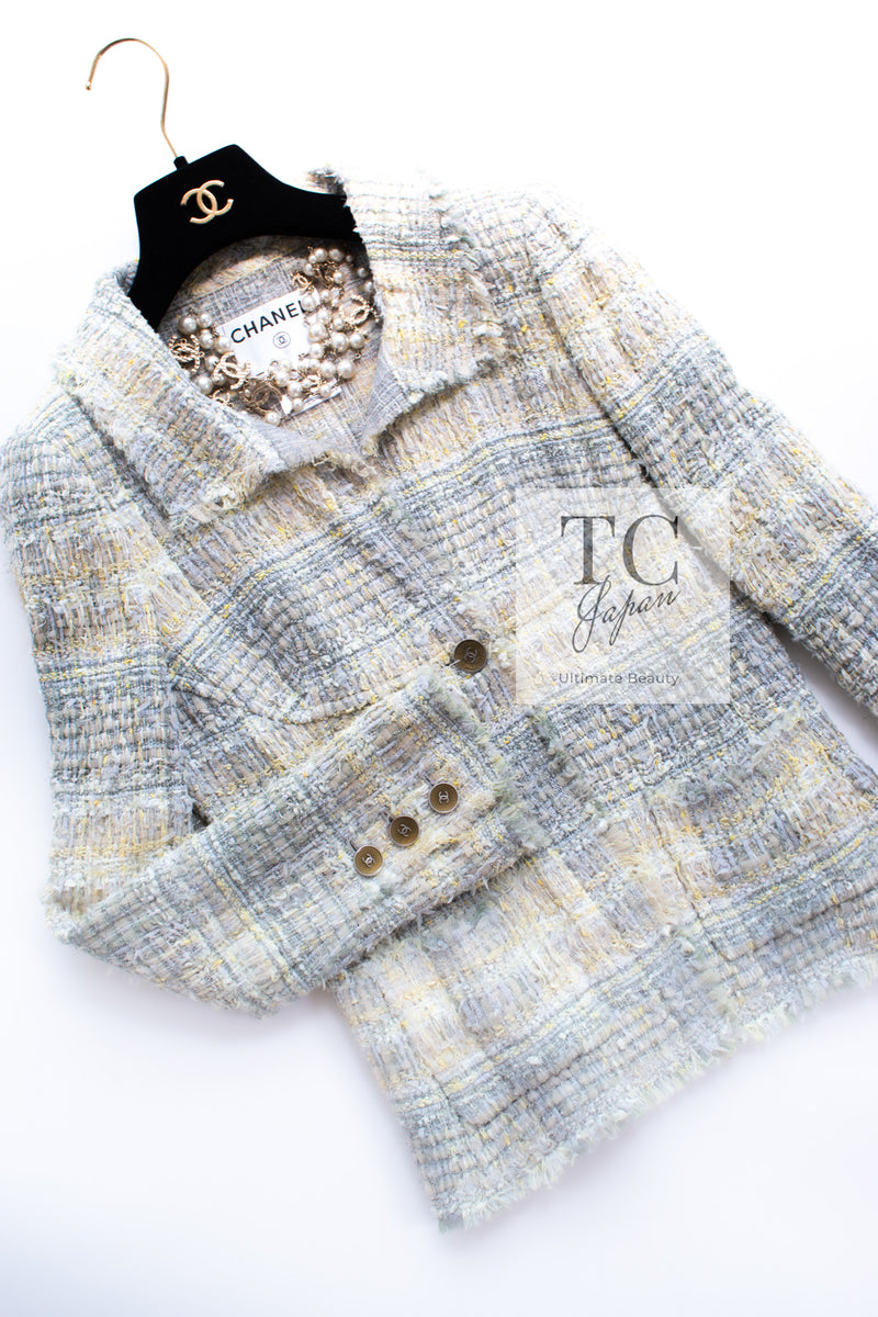 CHANEL 05S Gray Yellow Mint Tweed Jacket 36 シャネル グレー イエロー ミント ツイード ジャケット 即発