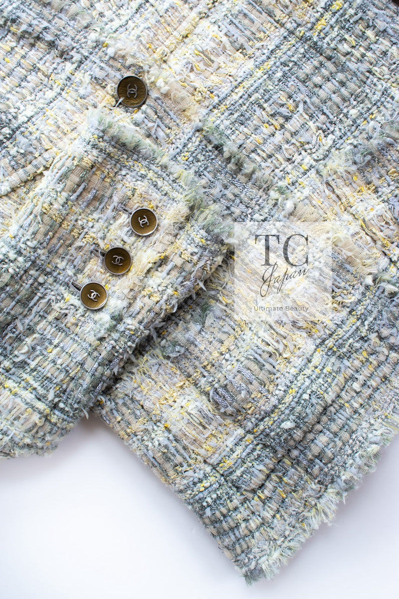 CHANEL 05S Gray Yellow Mint Tweed Jacket 36 シャネル グレー イエロー ミント ツイード ジャケット 即発